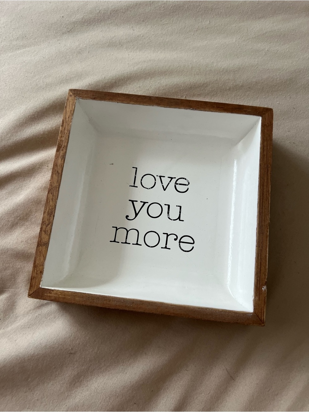 Nielson Bainbridge White Ceramic and Wood Square Tray with "love you more"